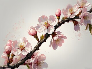 Delicate Pink Almond Blossom Branch  Spring Flowers