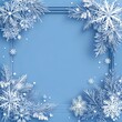 © Maftuh - Winter Wonderland: A Festive Blue Frame of Snowflakes and Pine