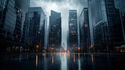 Aufkleber - Economic windfall opportunity expansion urban landscape city center night view reflective roads business growth concept