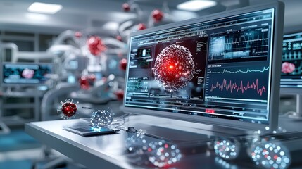 Poster - Monitoring health risks in a medical lab modern technology digital health analysis scientific environment close-up view