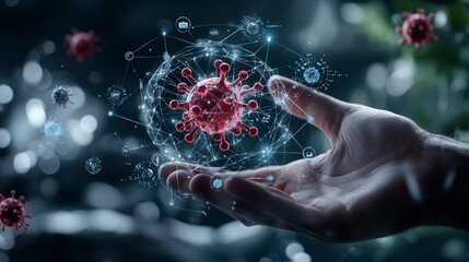 Poster - Health warning risk notification of digital alert on virus spread impacting global populations science digital environment