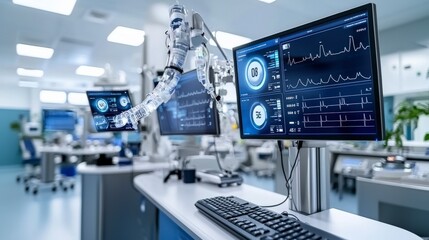 Fototapete - High-tech health monitoring system in medical facility advanced technology safety environment professional viewpoint