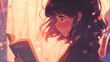 © FiDIO - An anime girl reads a book, fully absorbed in her story, portrayed with a kawaii style