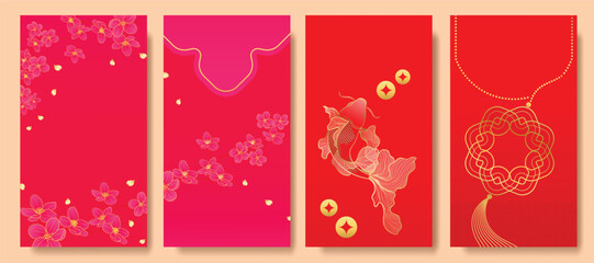 Wall Mural - chinese new year 2025 hongbao red envelope design vector. collection of chinese festival with flower