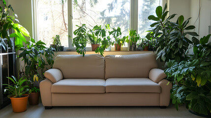 Wall Mural - Sofa and houseplants in interior of living room