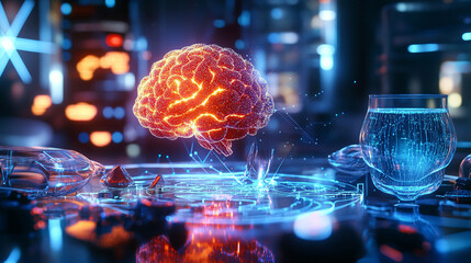 Artificial intelligence concept background showcasing futuristic glowing patterns, advanced neural designs, and innovative holographic data