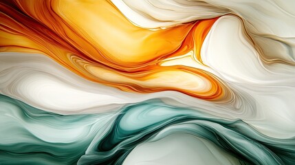 Wall Mural - Abstract waves of orange and teal fluid art