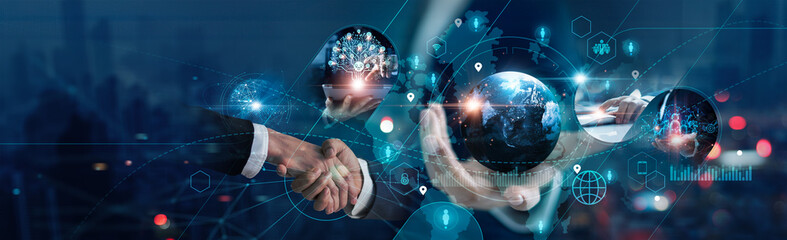 Leinwandbilder - Global business concept, Partnership business on global network, Smart investor, Planning, Strategy and teamwork, Businessman making handshake for investment deal and successful business.