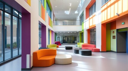 Wall Mural - Vibrant School Interior: A Colorful and Modern Learning Space