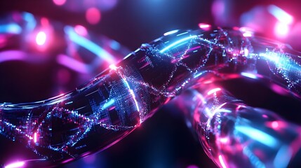 neon dna helix: abstract tech background - neon