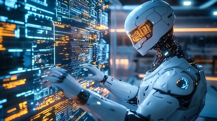 ai robot coding futuristic tech screen - artificial intelligence
