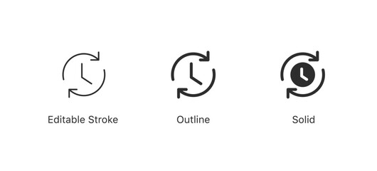 Leinwandbilder - clockwise icon set. Time clock with arrow circle, refresh time line icon. editable stroke outline style for app user interface and web elements
