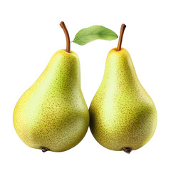 Wall Mural - two green pears with leaf on white background