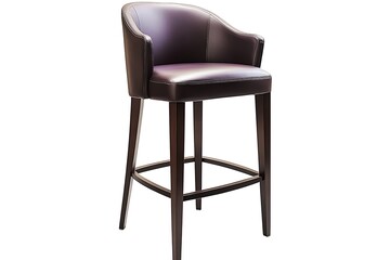 Stylish bar stool with a sleek leather top, isolated on a bright white background, detailed PNG image in