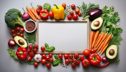 Canvas Print - Vibrant vegetables & blank sign. Perfect for healthy recipes, cooking blogs, or food advertising.