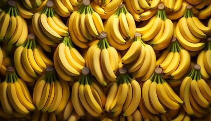 A vibrant close-up of bunches of ripe yellow bananas.