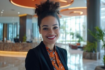 Wall Mural - Woman Smiling in Lobby