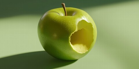 Canvas Print - A green apple with a large bite taken out of it. AI.