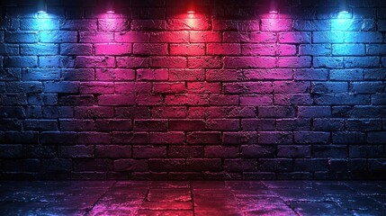 Wall Mural - Neon lights on brick wall. (4)