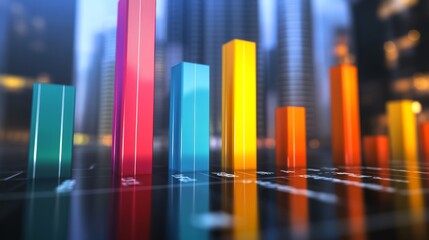 Leinwandbilder - A vibrant bar graph showcasing company earnings, with colorful bars representing growth in different business sectors.