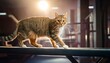 © Diamond Fuji - 元気いっぱいの猫がジムでバランスビームを歩いているユニークな瞬間