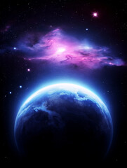 Wall Mural - cosmic embrace: a mesmerizing view of earth from space, bathed in ethereal blue light, with a vibran