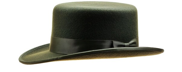 Stylish olive green top hat with a rich texture, isolated against a white background