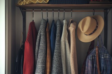 Wall Mural - Coat Rack with Hats and Sweaters