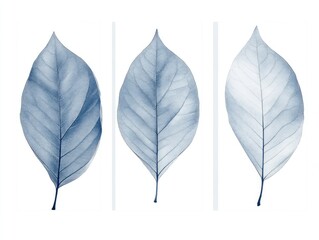 Wall Mural - Three blue leaves on white background