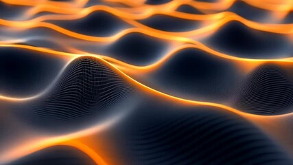 Wall Mural - orange waves of light create a mesmerizing landscape in a dark setting, resembling a surreal terrain