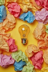 Wall Mural - Light Bulb with Crumpled Paper