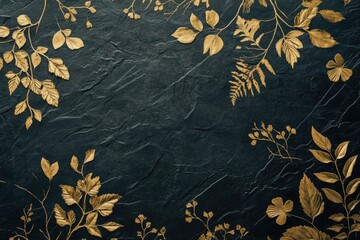 Canvas Print - Black Gold Wallpaper With Leaves