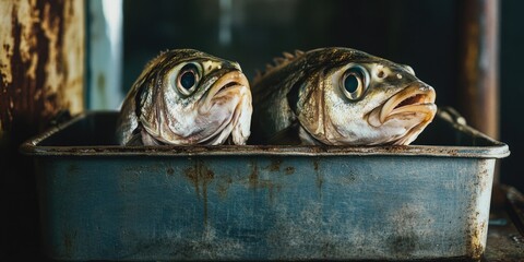 Wall Mural - Two fish on metal pan