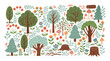 © Ekaterina_Balashova - Collection of spring summer forest elements. Trees, bushes, stumps, flowers and mushrooms. Botanical elements set. Vector illustration.