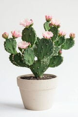 Poster - Pink flowered cactus in white pot