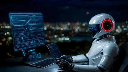 chatbot the robot. artificial intelligence (ai)-based software, online support, and ai help. concept