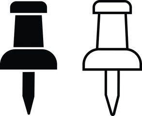 Wall Mural - push pin icons set in flat and outline styles. thumbtack for note attach. paperclip symbols. a needl
