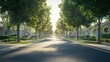 © sup - Serene Suburbia: A Sun-Drenched Street Lined with Lush Trees and Charming Homes