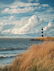 Wall Mural - lighthouse on beach ocean