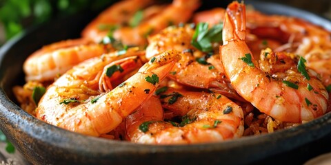 Wall Mural - Cooked Shrimp Bowl with Parsley