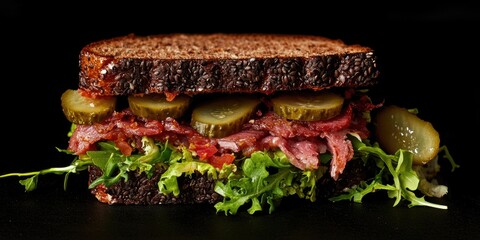 Wall Mural - Close-up of sandwich with pickles and lettuce