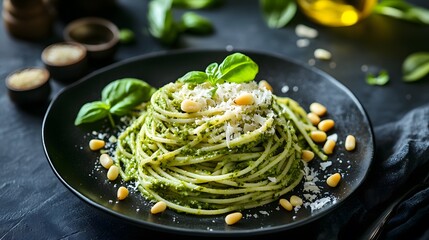 Delicious Pesto Pasta Dish With Parmesan And Pine Nuts