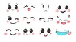 © Chaikit - minimalist emoticon set, kawaii drawing style, japanese cute faces, simple black outlines, cheerful and playful expressions, variety of eyes and mouths, clean design on white background