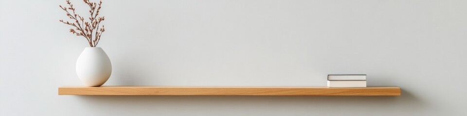 Leinwandbilder - Minimalist Floating Shelves for Home Office Streamlined Wooden Display Enhancing Organizational Aesthetics - Modern Workspace Efficiency and Design Innovation