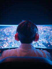 Aufkleber - Operator in a Futuristic Control Room Man Monitors Urban Emergency Response Data on Large Screens, Technology and Management