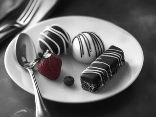 Wall Mural - White Plate with Chocolate Covered Strawberries