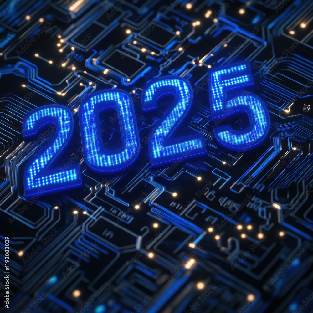 2025: A Digital New Year's Eve Countdown on a Circuit Board Stock Photo ...