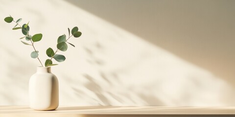 Poster - Minimalism in Decor White Vase and Eucalyptus Creating Minimalism in Tranquil Space