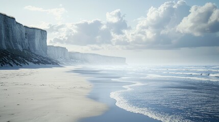 Wall Mural - Serene Coastal Cliffscape: A Breathtaking Panorama of White Cliffs and Azure Ocean