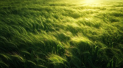 Sticker - Sunlit green wheat field, blowing wind.